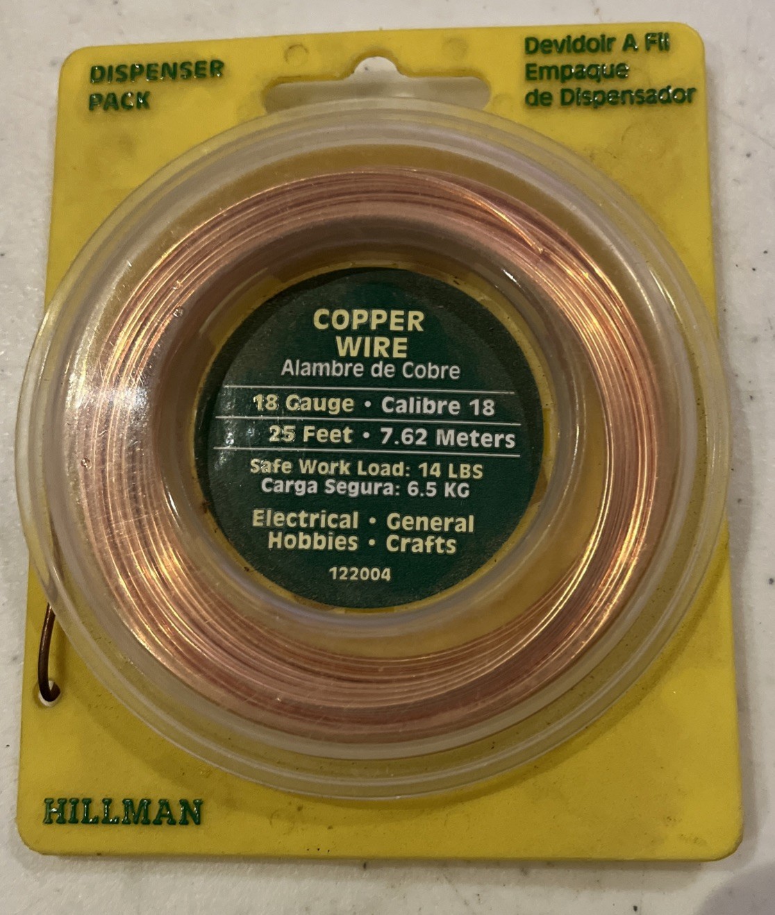 HILLMAN 122004 18 Gauge 25′ Copper Wire Dispenser Pack 14 lb. Work Load