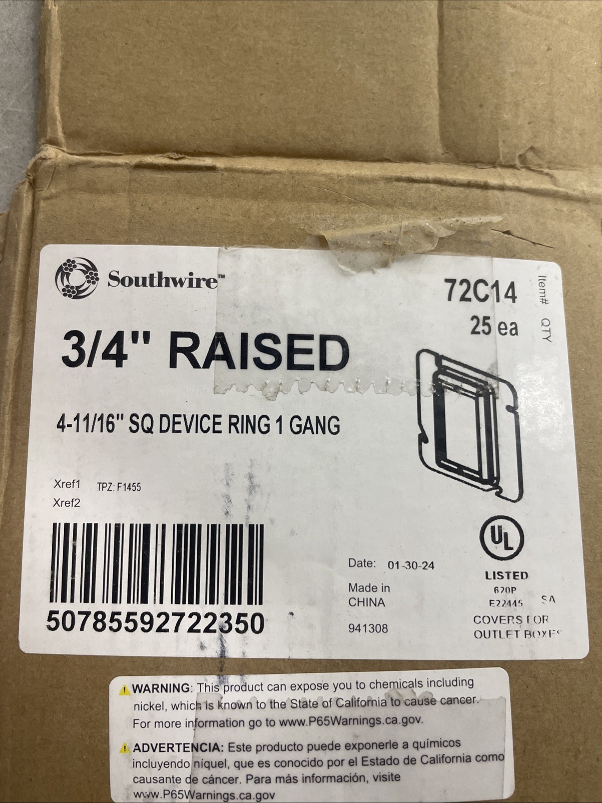 Southwire 72C14 4-11/16″, 3/4″ Raised Steel Electrical Box Device Ring Lot Of 57
