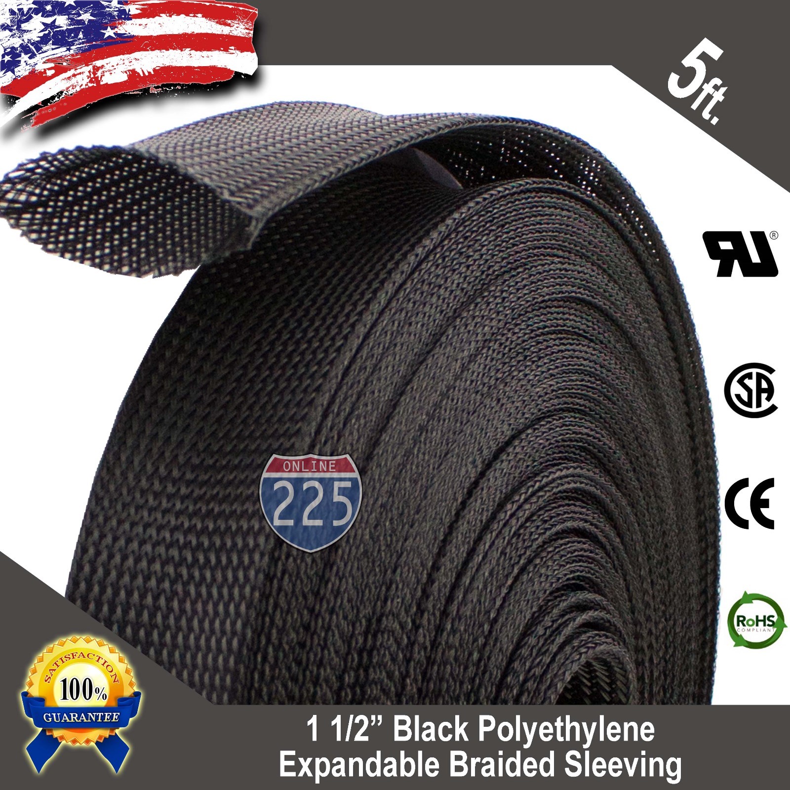 5 FT. 1 1/2″ Black Expandable Wire Cable Sleeving Sheathing Braided Loom Tubing