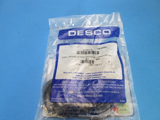 DESCO Floor Mat Grounding Cord TB-2000 09813, 15ft **FREE SHIPPING!**