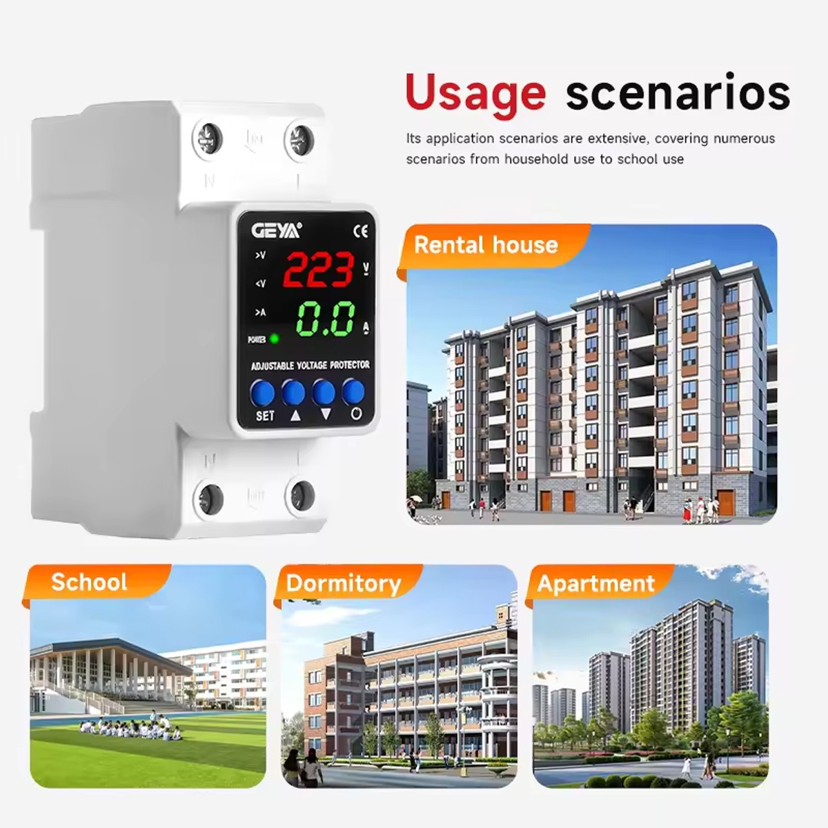 GEYA GPS6 Digital Display Voltage Current KWH Protector Protect 2P 40/63/80A 110