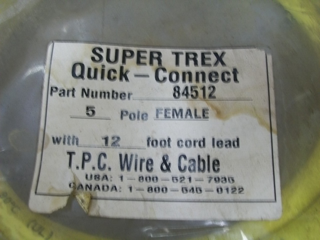 TPC 84512 Quick Connect Cable 5 pin Female 12 ft