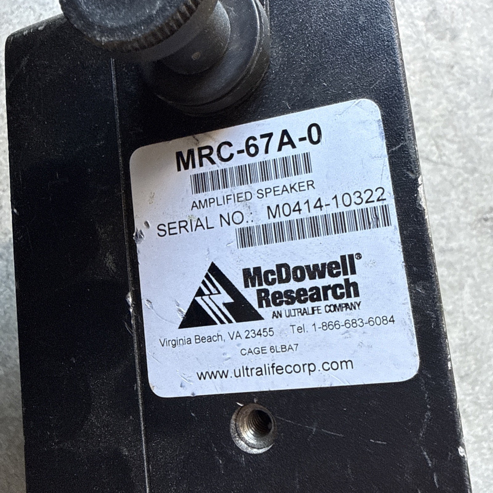 MILITARY MCDOWELL RESEARCH MRC-67A-0 AMPLIFIED SPEAKER , 5965-01-511-3633