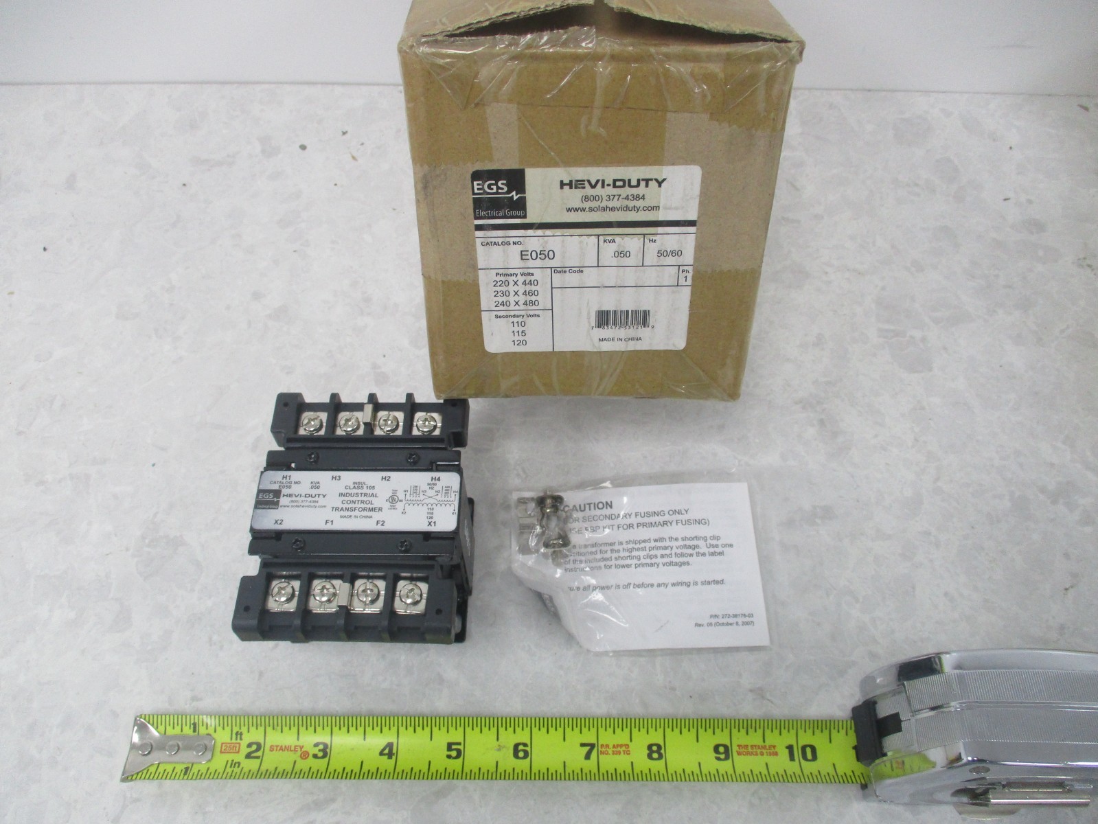 EGS E050 TRANSFORMER, .050 KVA, 1PH, 220-280VAC, XA0049