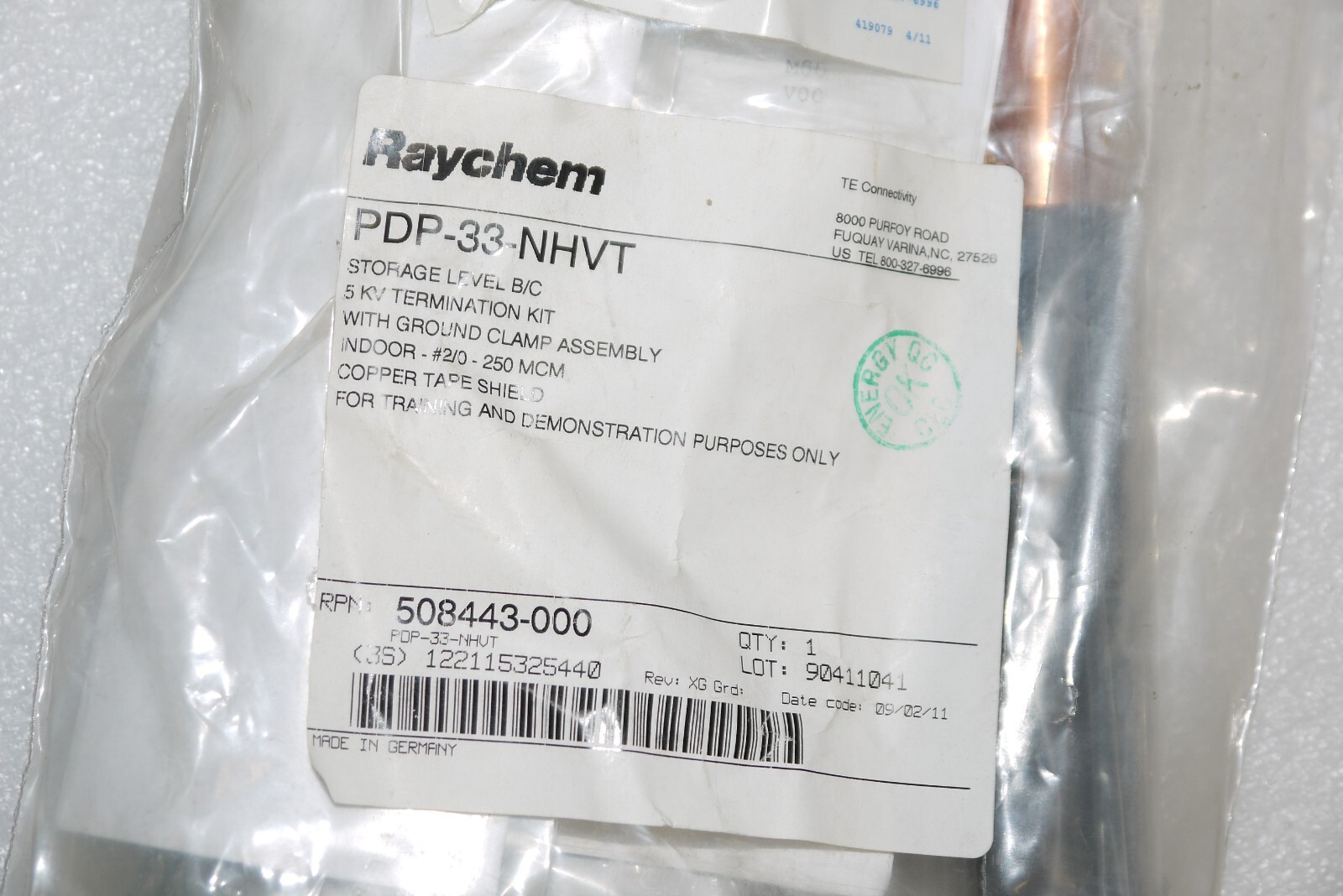 Raychem PDP-33-NHVT 5KV Termination Kit w/ Ground Clamp Assembly New