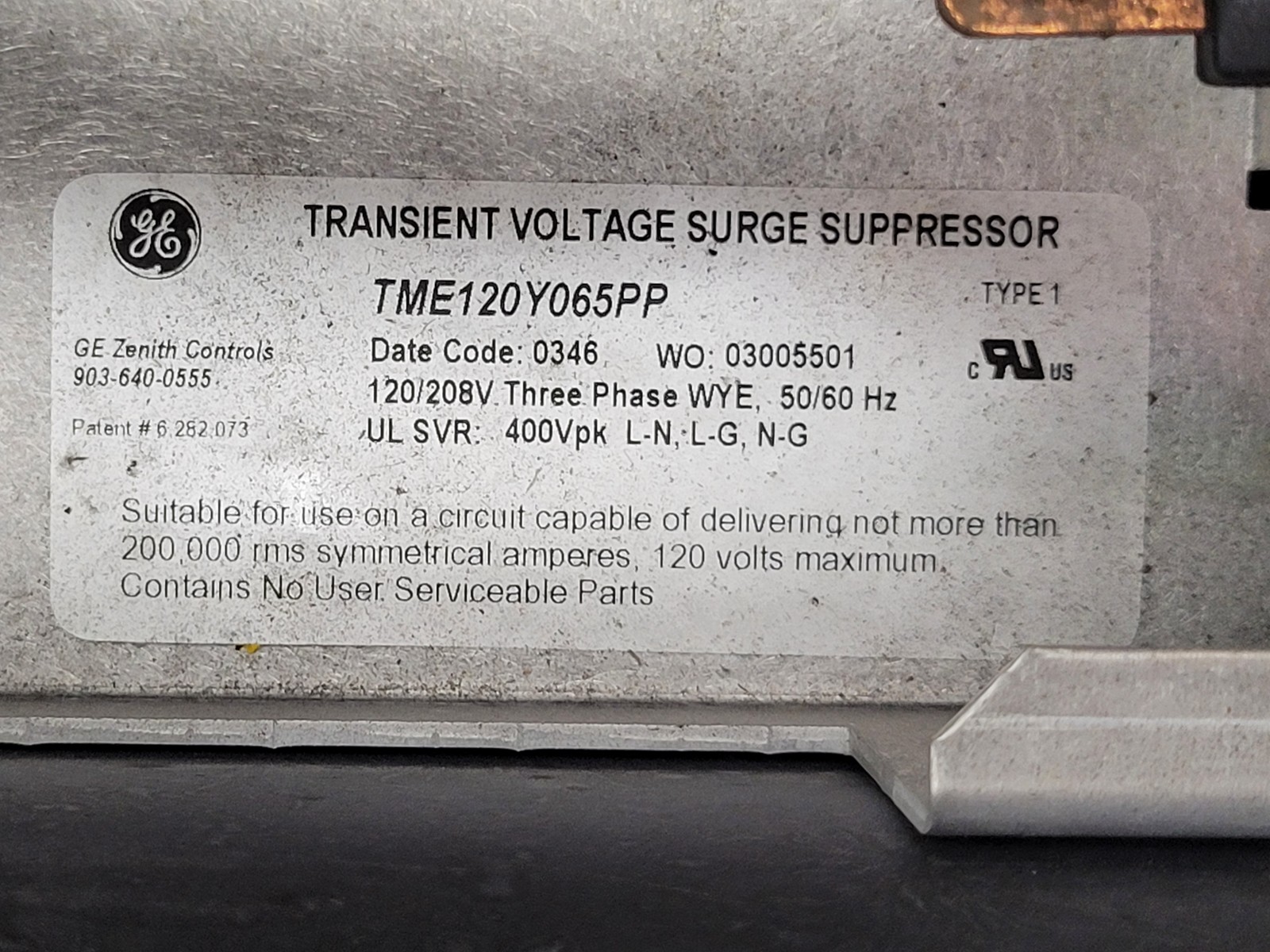 GE General Electric TME120Y065PP Transient Voltage Surge Suppressor TVSS 3PH