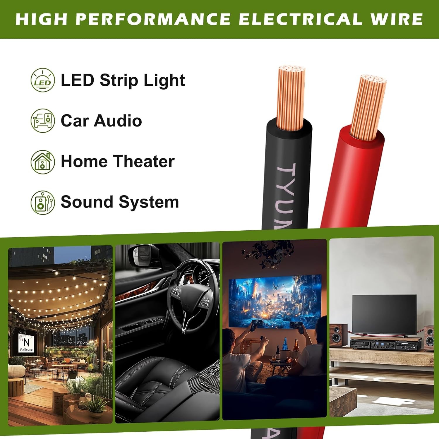 100FT 12/2 Gauge 2pin 2 Color Red Black Cable Hookup Electrical Wire LED Stri…