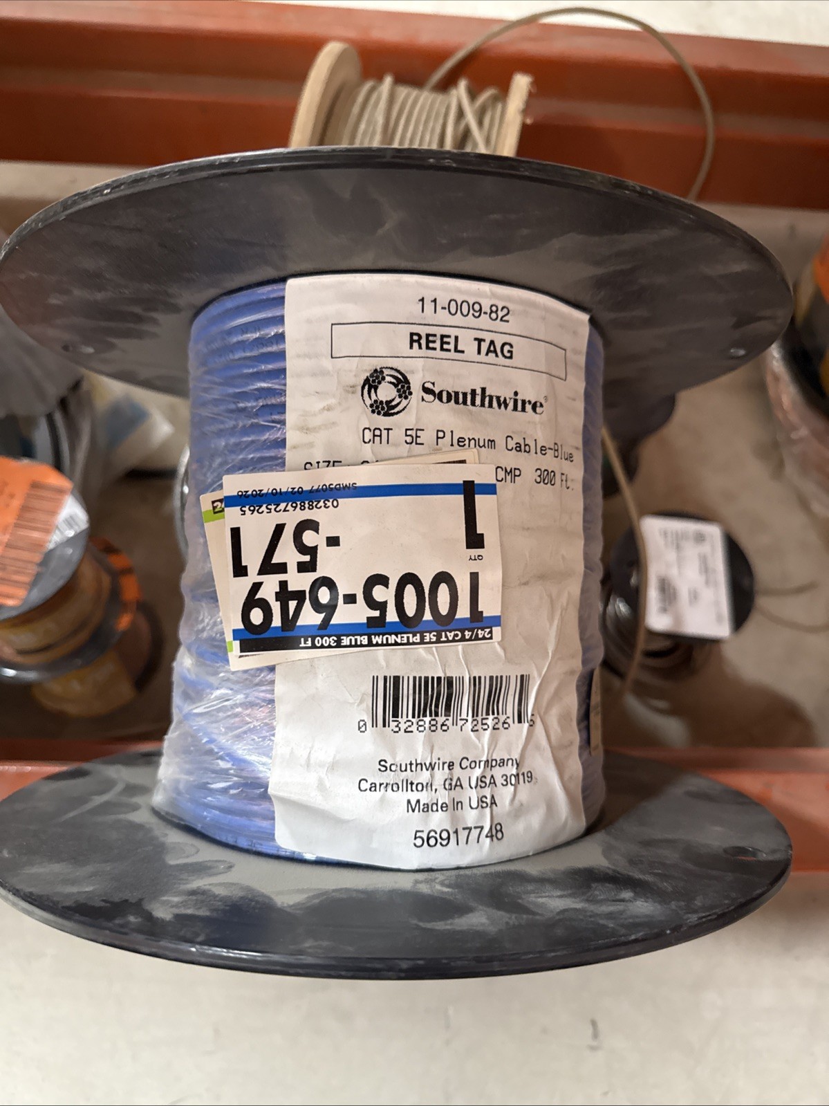 Southwire 300 ft. Blue 24/4 Solid CU CAT5e CMP (Plenum) Data Cable