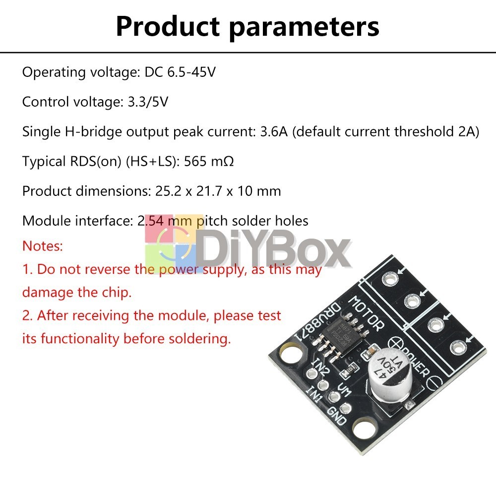 5PCS DRV8871 Brushed DC Motor Driver H-Bridge Module 3.6A PWM Control DC 6.5-45V