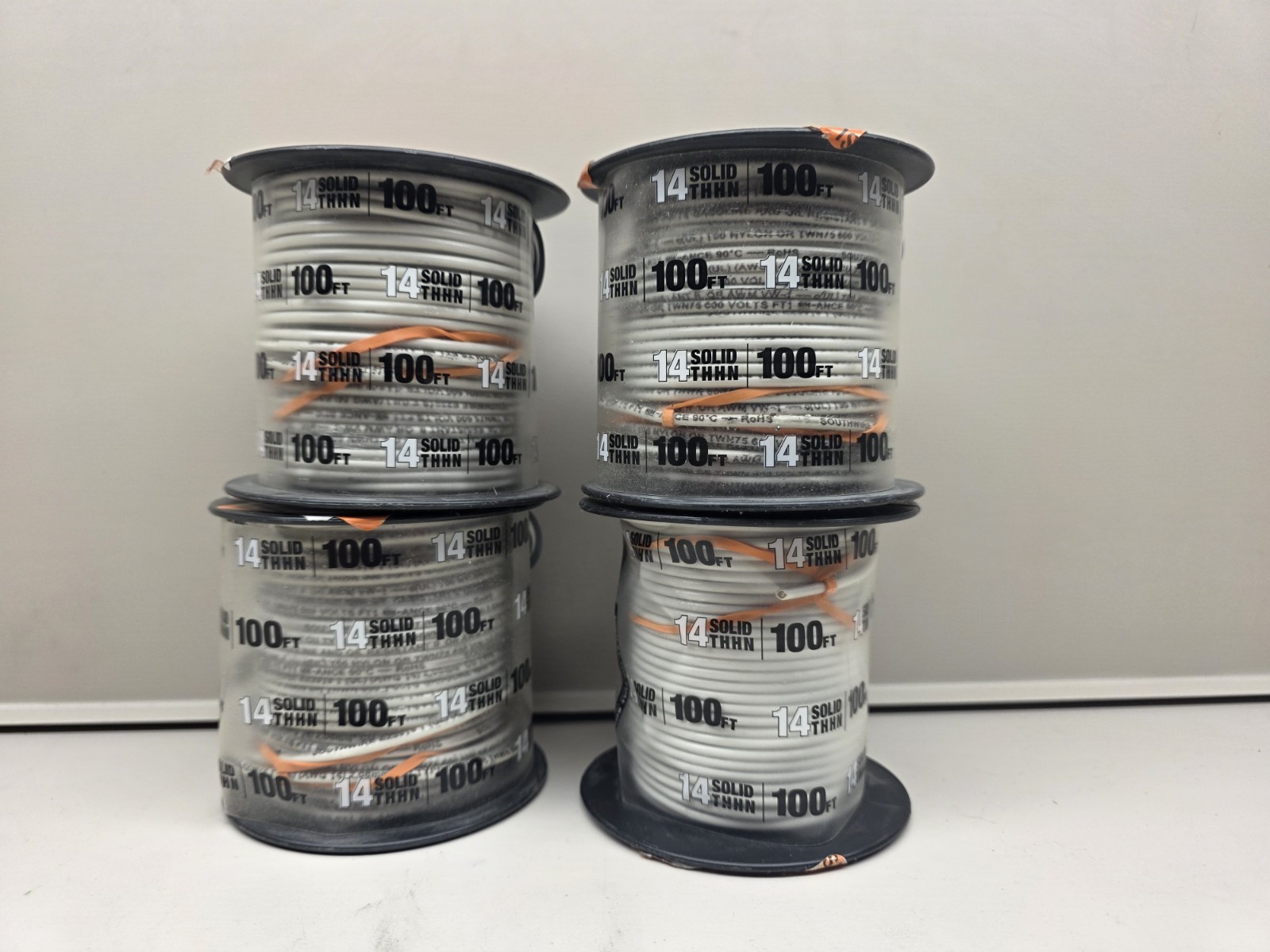 (1) NEW Southwire 100 ft. 14 Gauge White Solid Copper THHN Wire