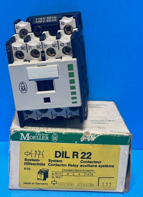 Klockner Moeller DILR-22 Contactor Relay 2N.O. + 2N.C. Rated 15 A 120V Coil