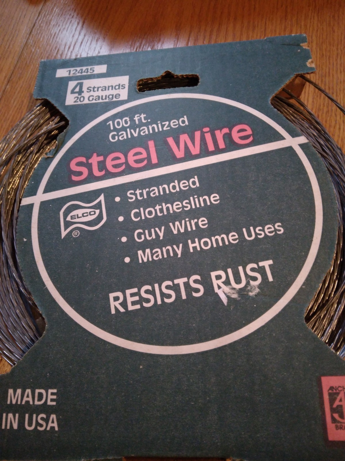 100 Ft. Galvanized Steel Wire 4 Strands 20 Gauge Rust Resistant.made In U.S.A.