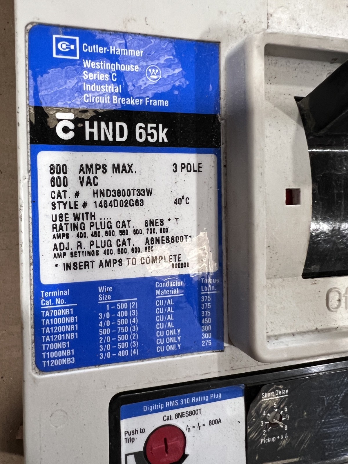 Cutler-Hammer Circuit Breaker HND3800T33W