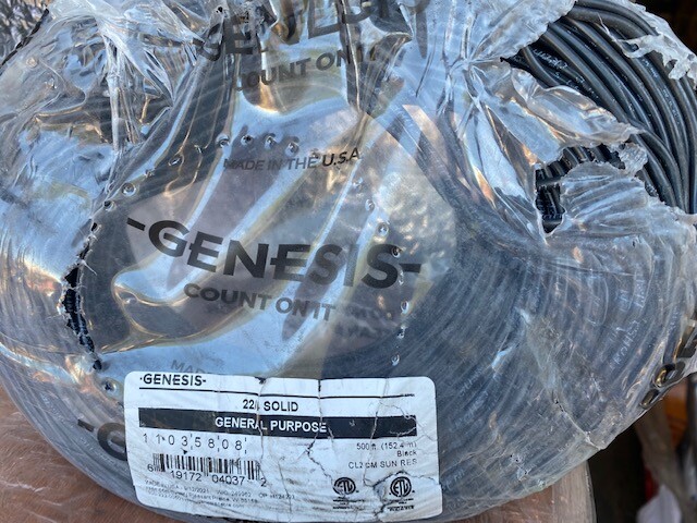 Genesis 11035808 22 AWG 4C Solid General Purpose Cable, 500′ Speed Bag, Black