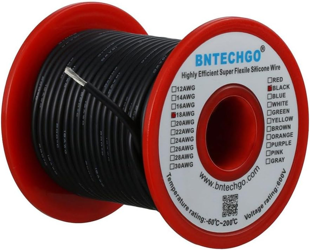 BNTECHGO 18 Gauge Silicone Wire Spool 100 Ft Black Flexible 18 AWG Stranded