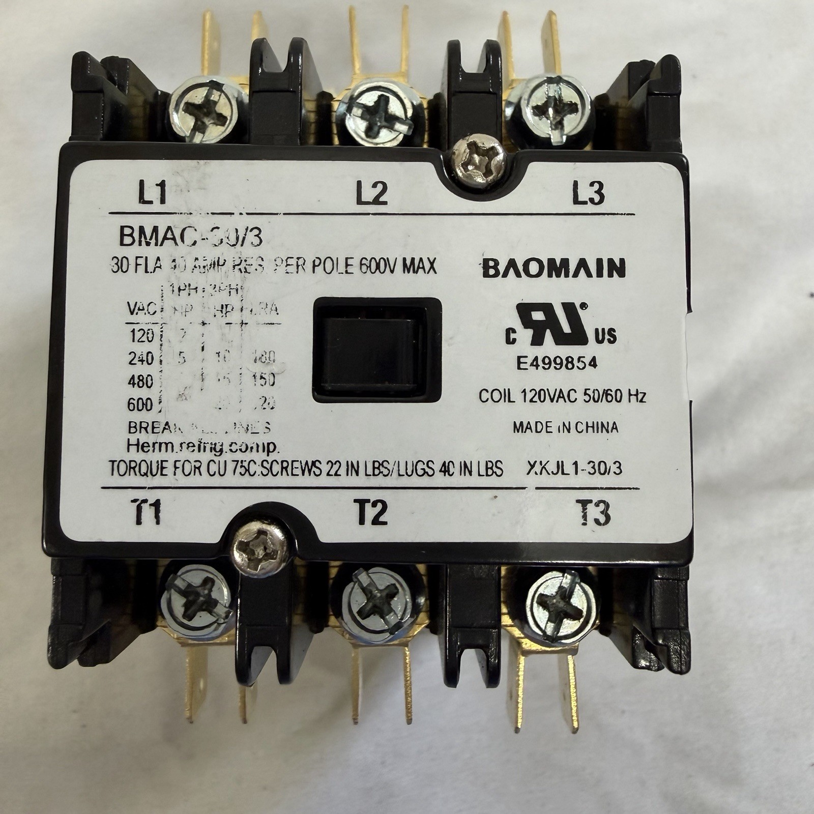 BAOMAIN Definite Purpose Contactor 3 Pole FLA 40 Amp 120V Coil AC