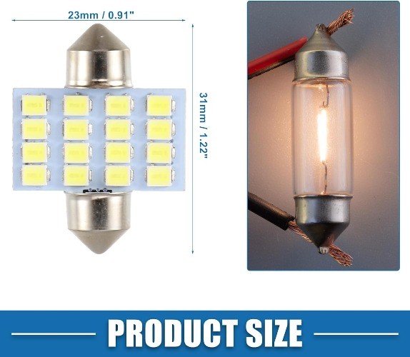 2835 Chipset 16-SMD 6000K White LED Festoon Bulb, 31mm for Car Interior Dome Map