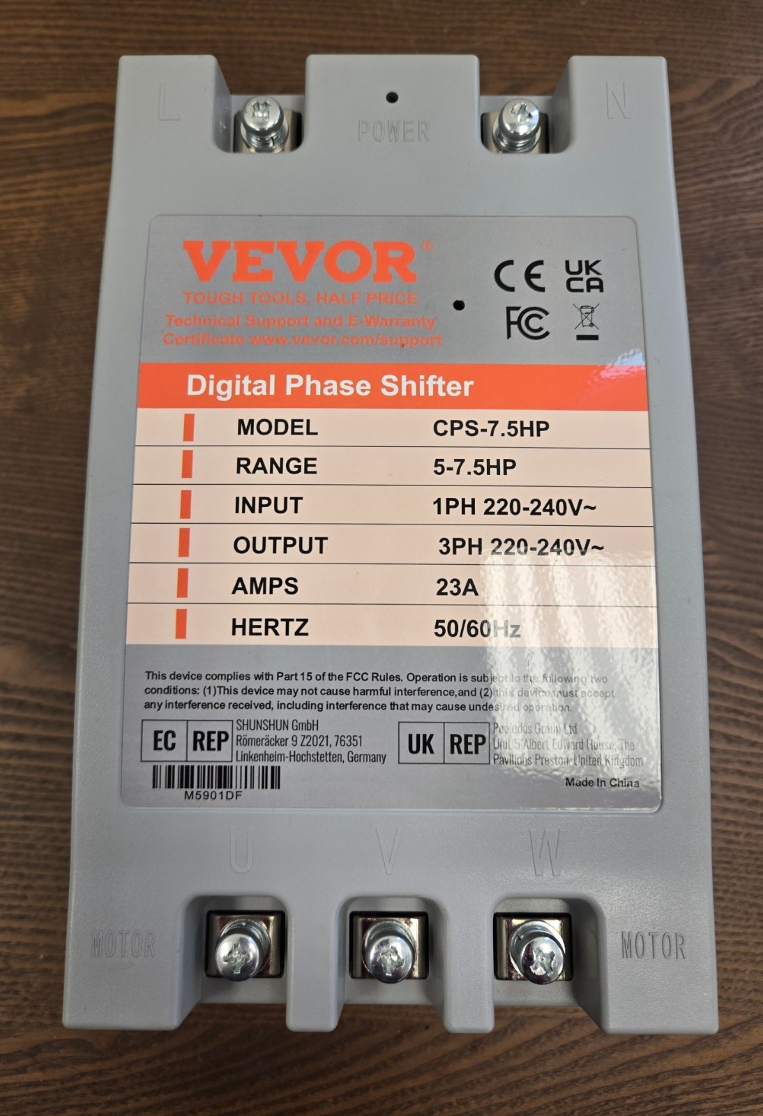 VEVOR 3 Phase Converter – 7.5HP 23A 220V Single Phase to 3 Phase Converter, 220V