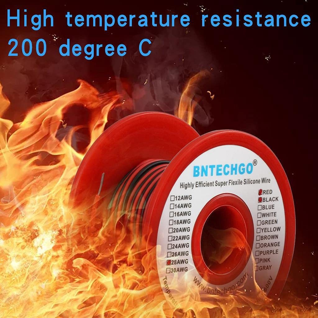 28 Gauge Silicone Wire Spool Red and Black Each 50ft 2 Separate Wires Flexibl…