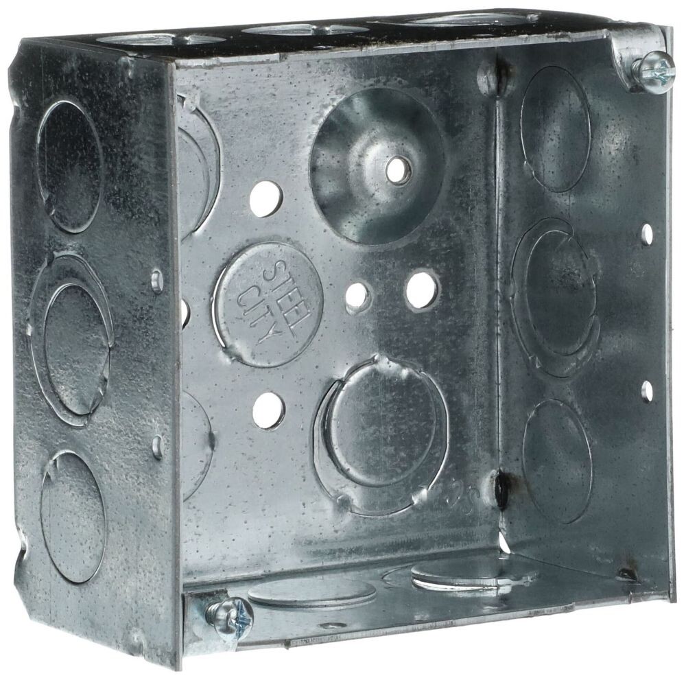 Steel City 521711234E, 4″ x 4″ x 2-1/8″, Steel, Welded, Square Outlet Box, 1 pc