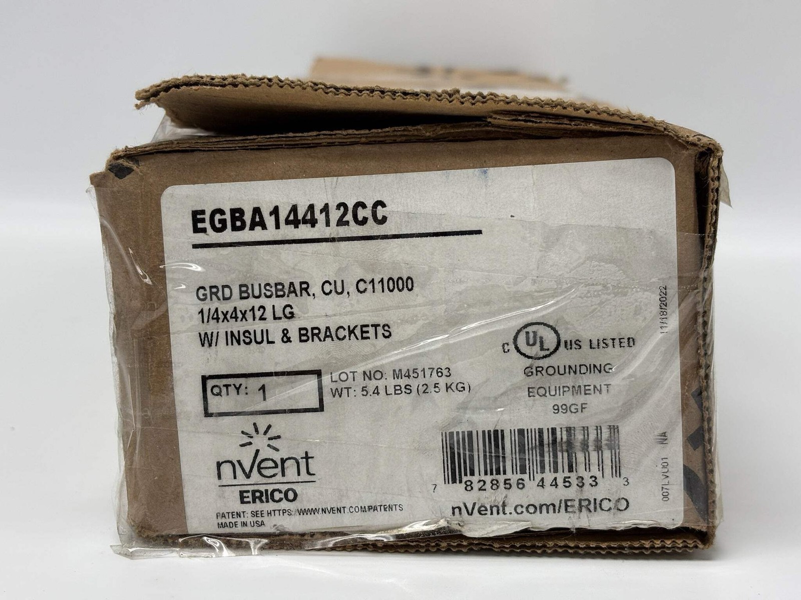 nVent ERICO EGBA14412CC Copper Grounding Busbar With Insulators and Brackets