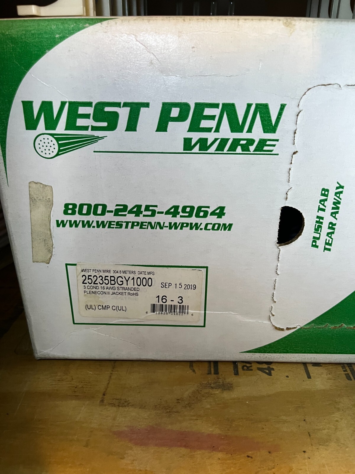 West Penn 25235B 16/3 Stranded Bare Copper Plenum 1000 feet,