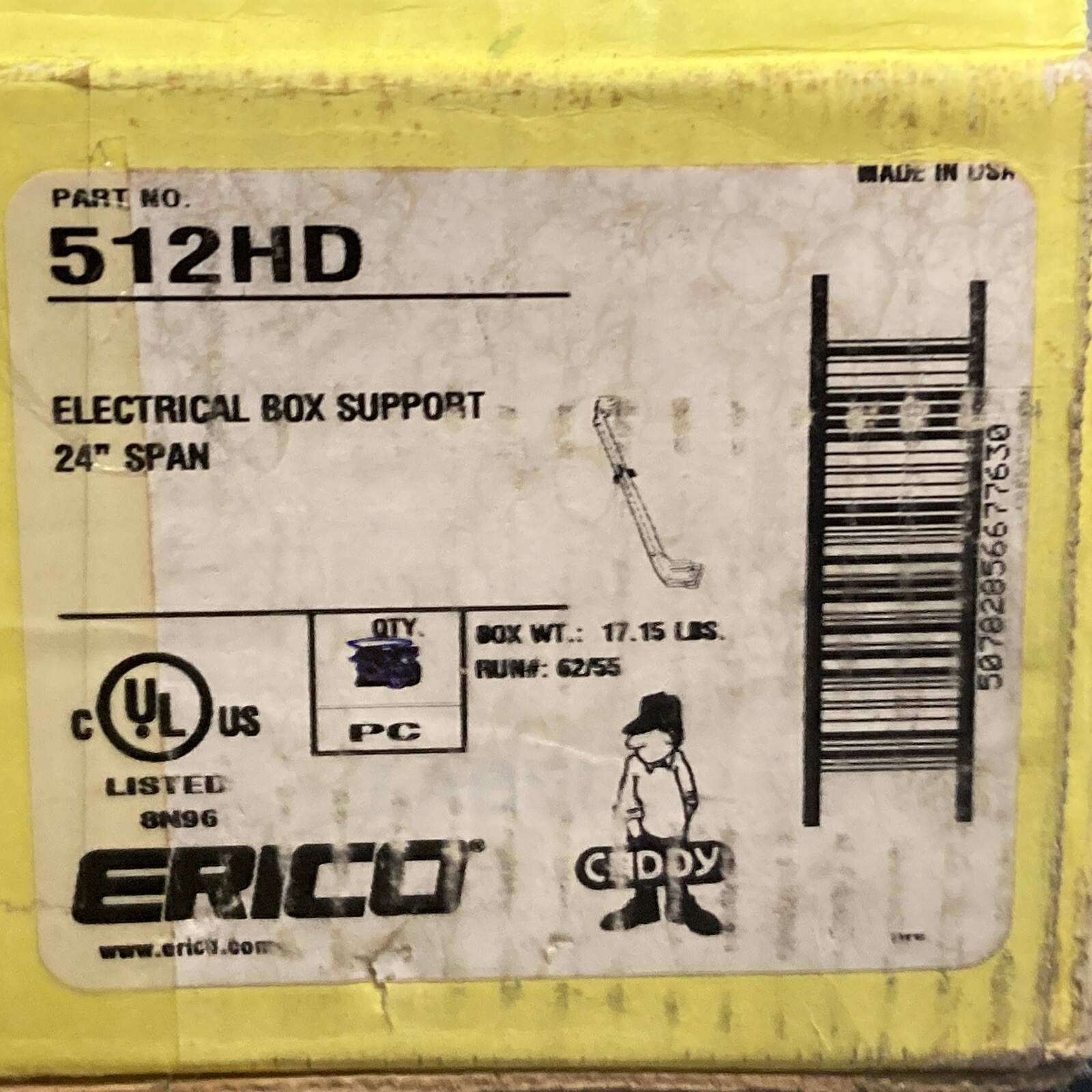 NEW ERICO CADDY 512HD Heavy Duty T-Grid Electrical Box Hanger/Support Span 24″