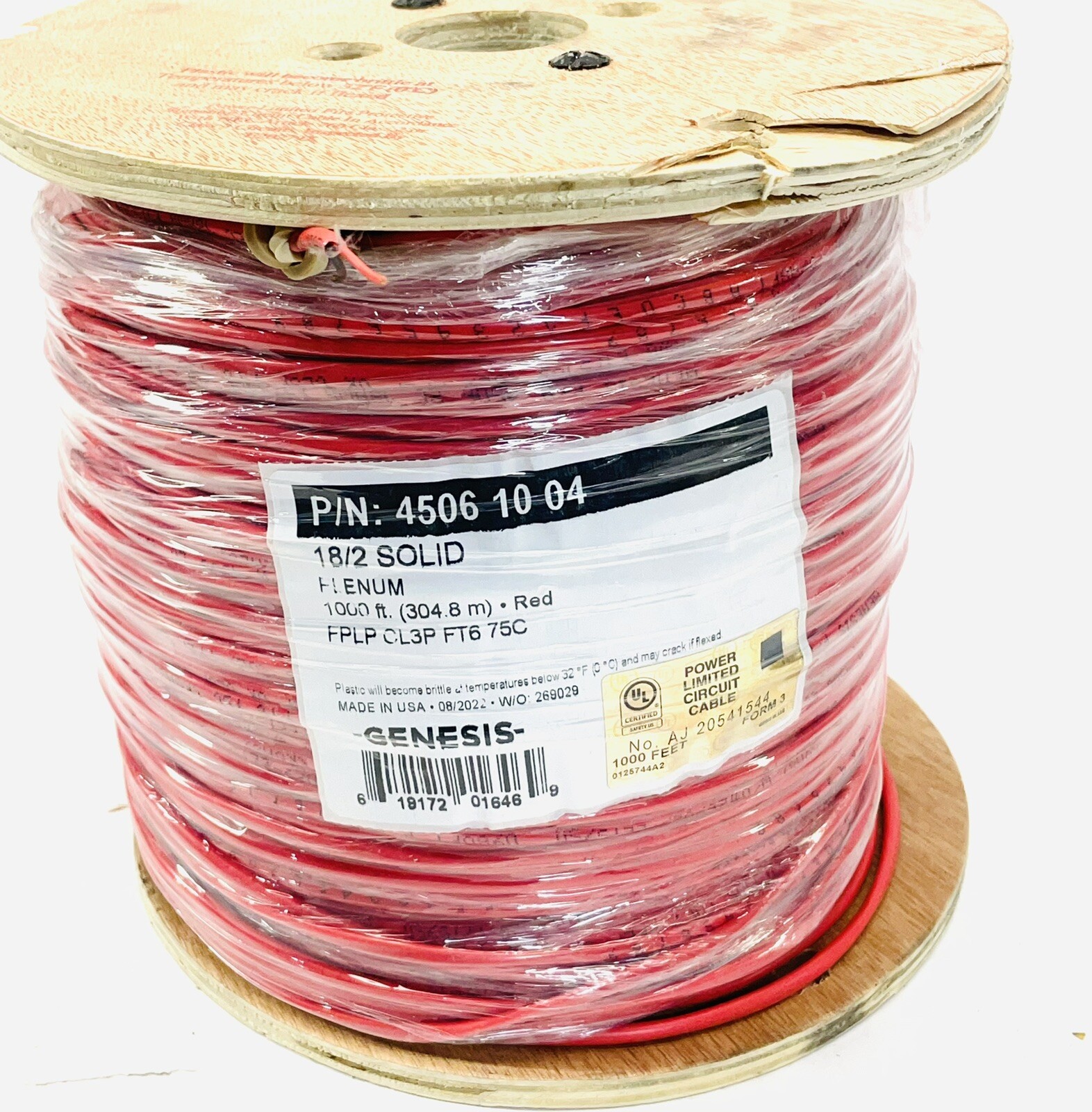 GENESIS 45061004 – 18/2 SOLID PLENUM RED WIRE (1000 Ft)