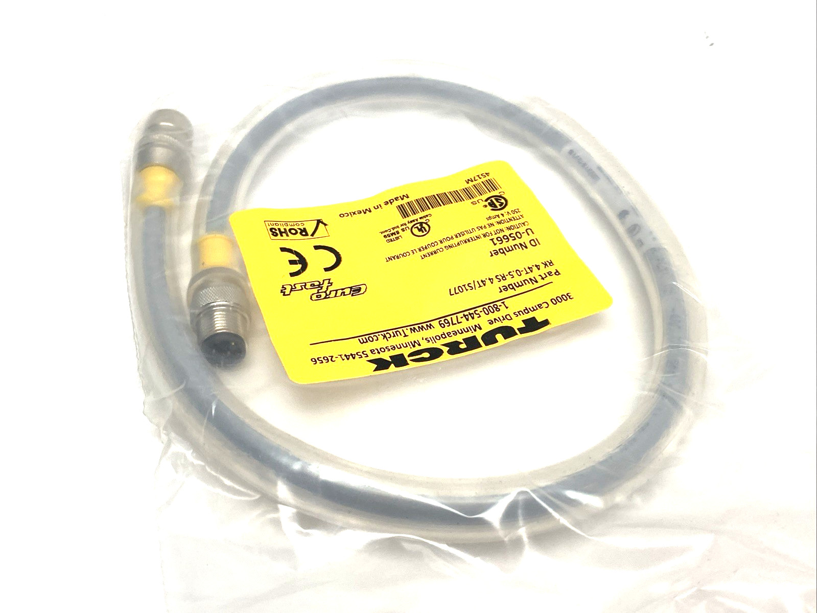 Turck RK 4.4T-0.5-RS 4.4T/S1077 Eurofast Double Ended Cable M12 Straight U-05661