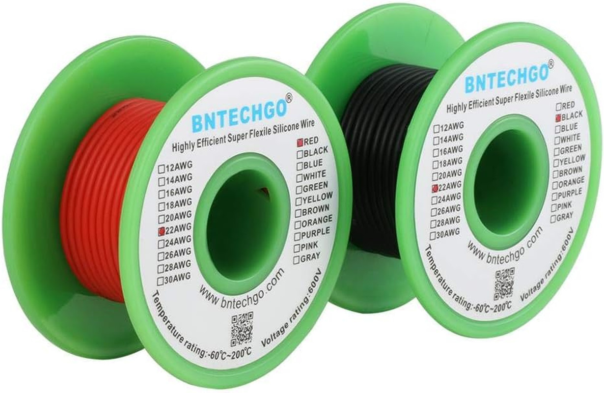 22 Gauge Silicone Wire Spool Red 25Ft and Black 25Ft Flexible 22 AWG Stranded Ti
