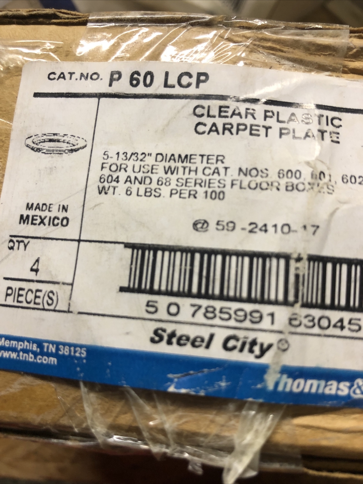 (K) Steel City Clear Plastic Carpet Plate P-60-LCP Box Of 4