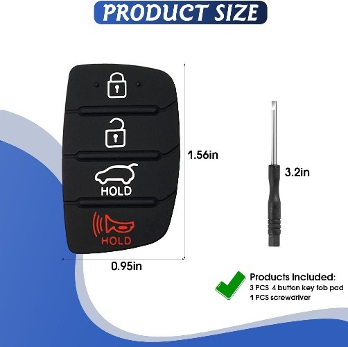 Replacement Key Fob Button Pad 4-Button Rubber Cover for 2013-2019 Santa Fe Sona