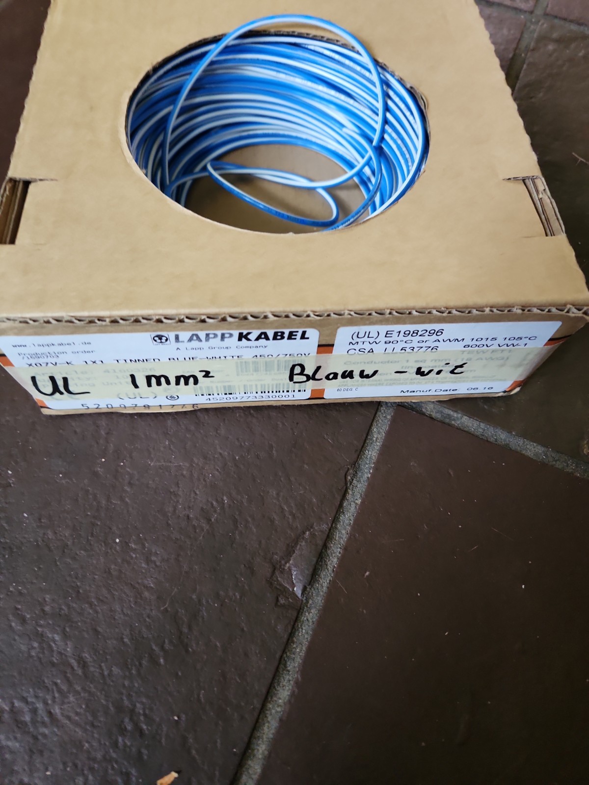 Lapp Kabel X07V-K 1X1 TINNED BLUE 450/750V 18awg 100 meters 4160314