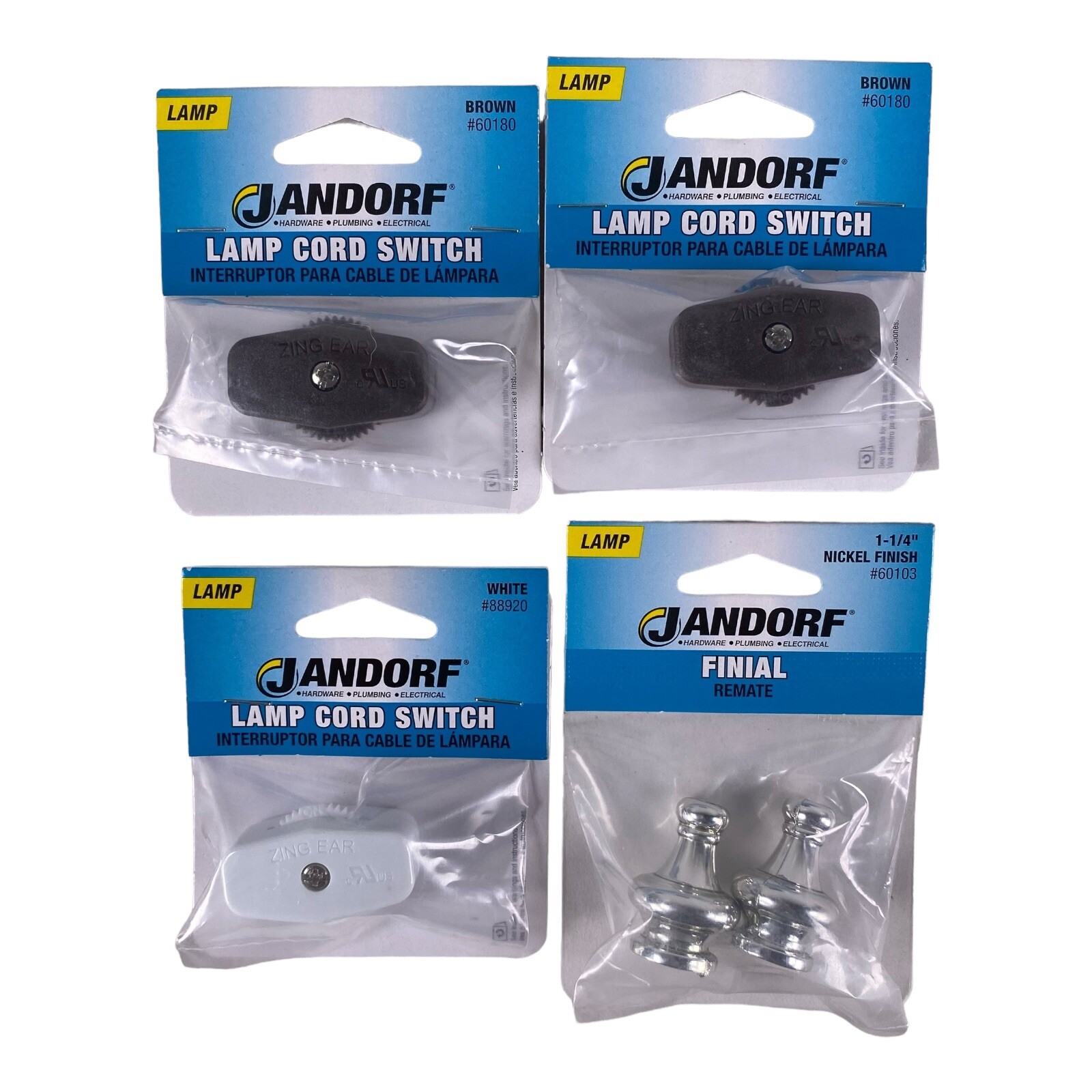 3 Lamp Cord Feed Through On/Off Switches (2) Brown 60180 & (1) White, 1 Finial