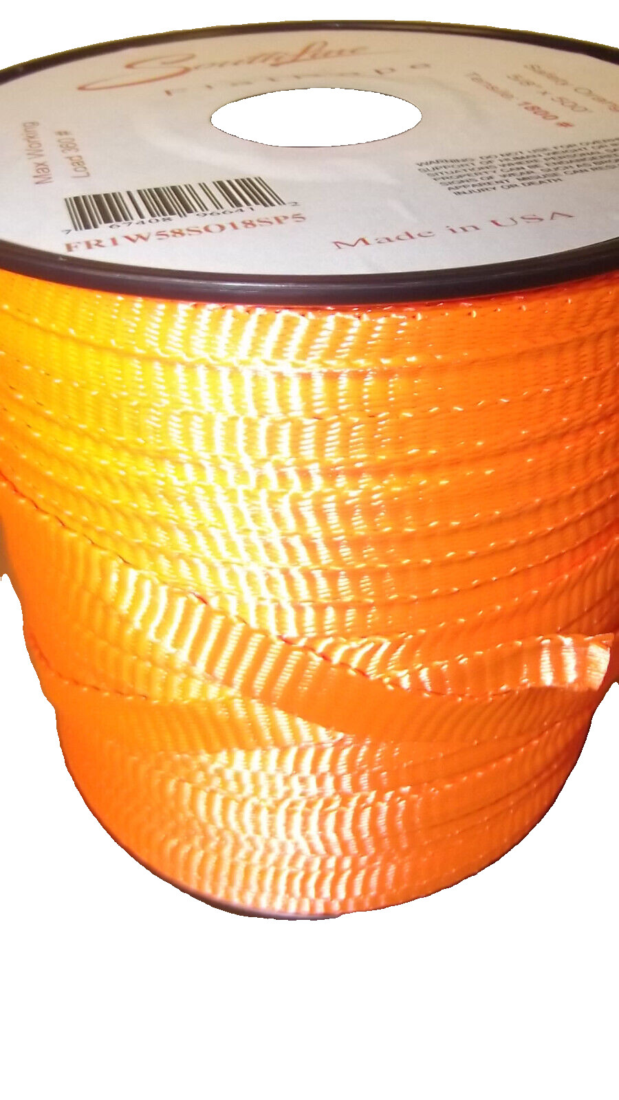 5/8″ x 500′ 1800# tensile polyester pull tape, mule tape, webbing, Orange, USA