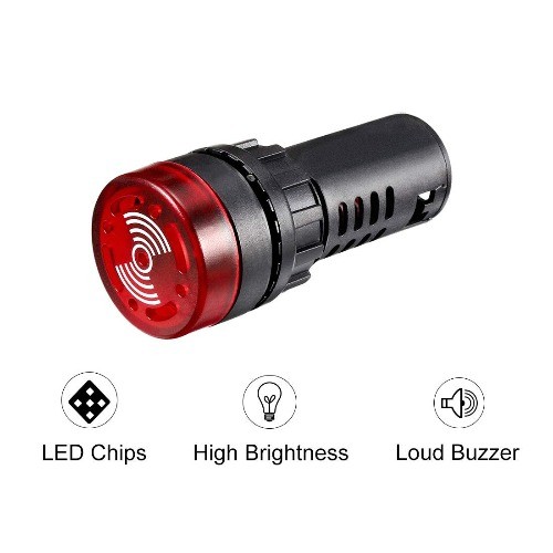Red Indicator Light Buzzer AC DC 12V 22mm Panel Mount Flashing Alar Color: Red