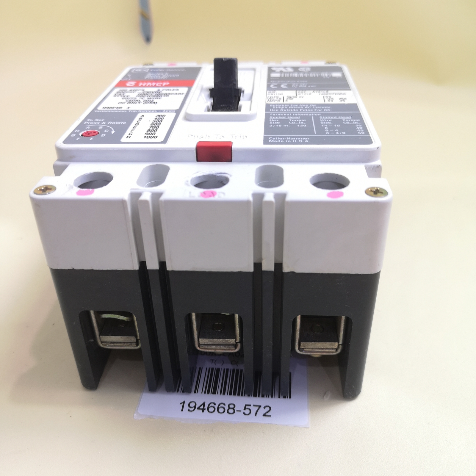 Cutler-Hammer Circuit Breaker HMCP100R3CA02