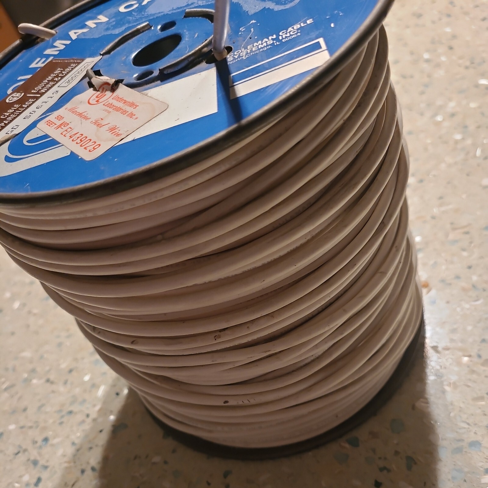 COLEMAN CABLE & WIRE CO. 12 AWG 600V WHITE MACHINE TOOL WIRE MTW or AWM 450Ft