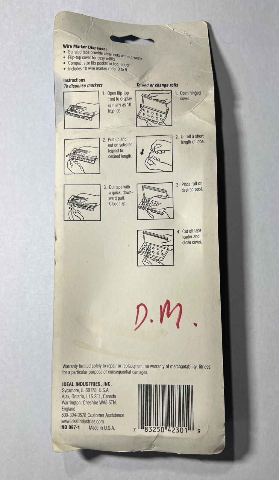 NEW IDEAL 0-9 WIRE MARKER DISPENSER #42-301 INCLUDES 10 ROLLS FREE SHIPPING