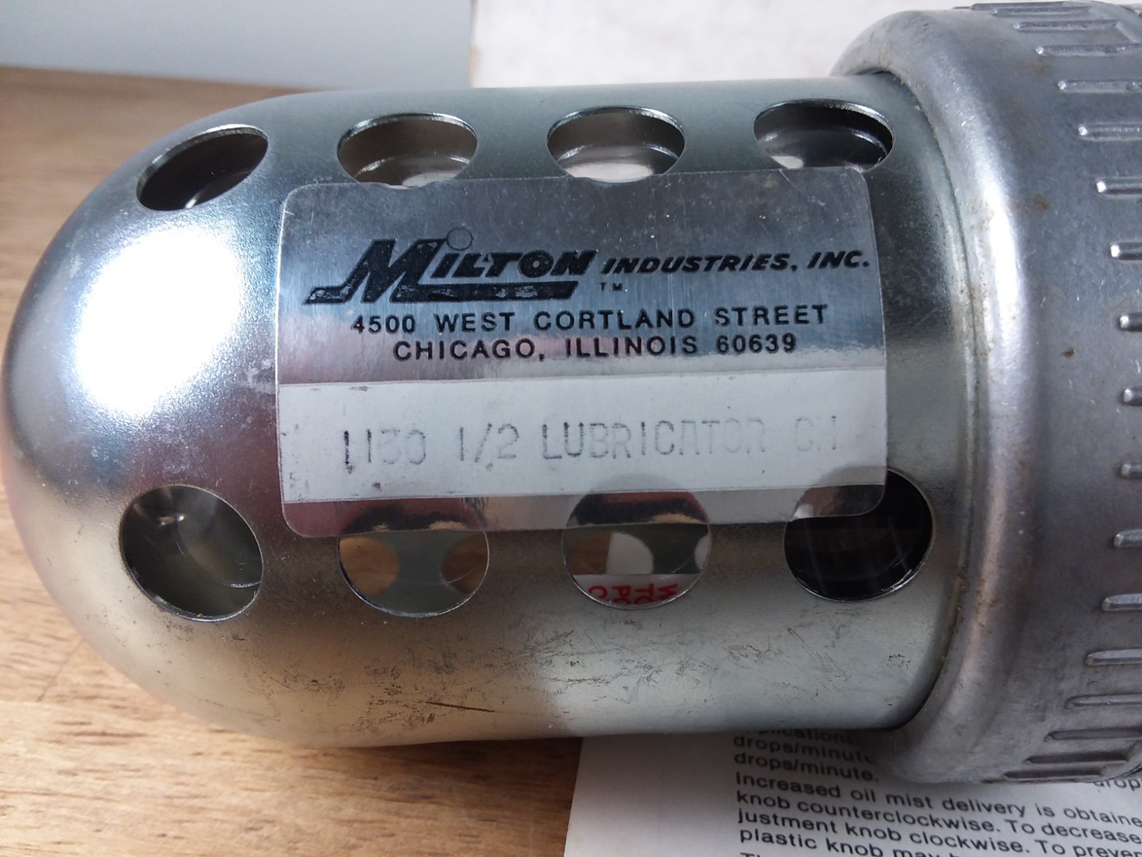 Milton 1130 1/2 Lubricator NEW Old stock metal