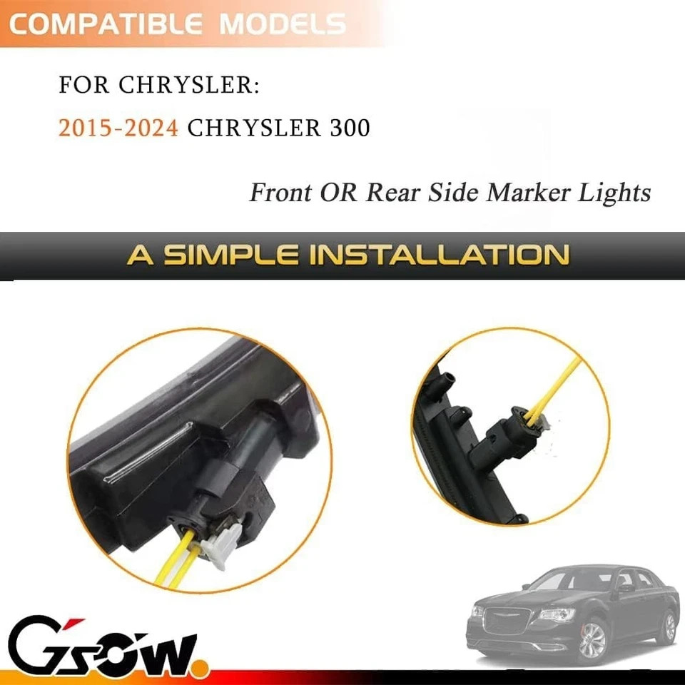 2 PCS Side Marker Light Pigtail Chrysler 300 2015-2024 Connector Wire
