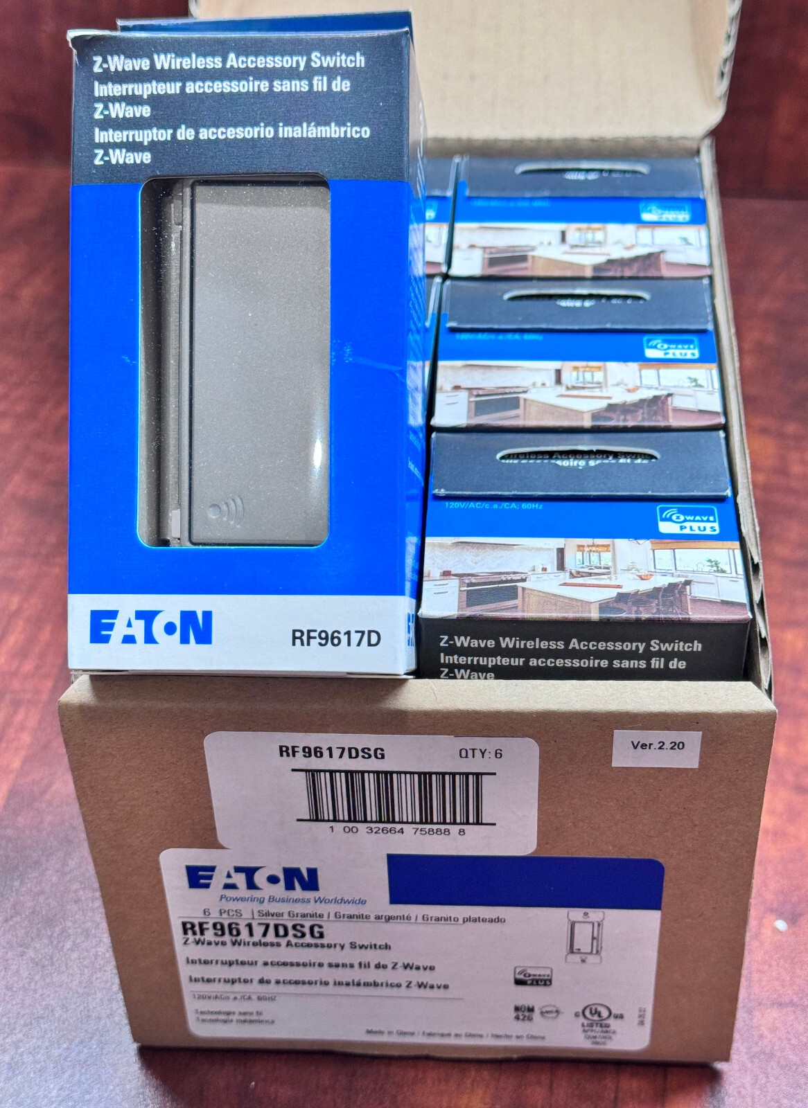 6 x Eaton Z-Wave Plus Smart * ACCESSORY * Light Switch Silver Granite RF9617DSG