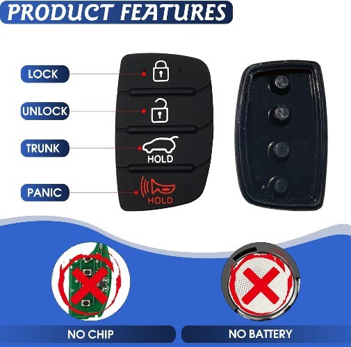 Replacement Key Fob Button Pad 4-Button Rubber Cover for 2013-2019 Santa Fe Sona