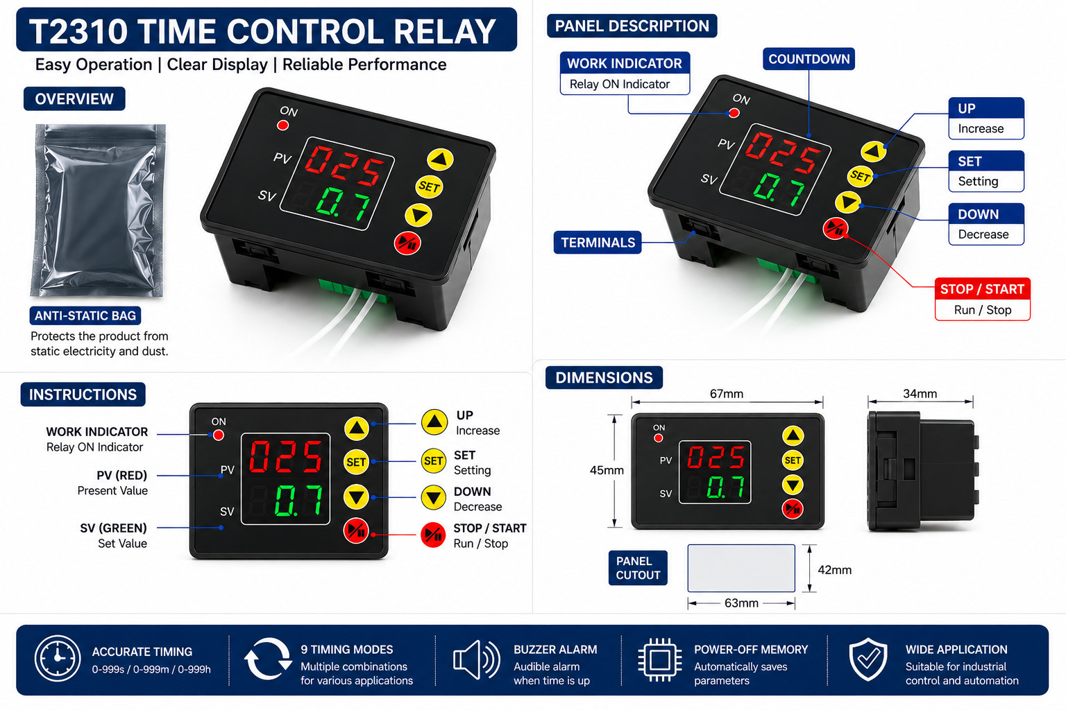 T2310 Time Delay Relay AC110-220V LED Display Countdown Timer Switch