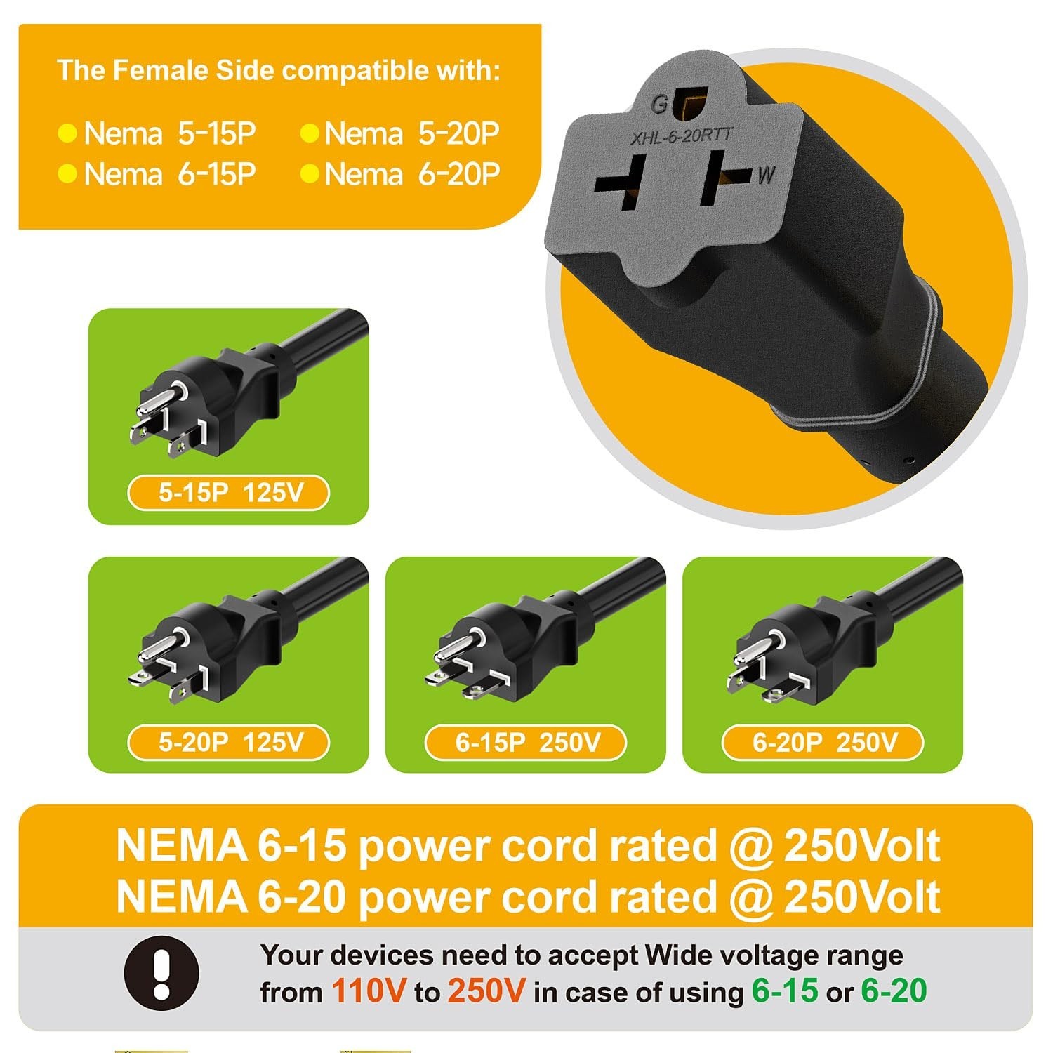 [6-Feet] 12AWG 15 Amp Household AC Plug to 20 Amp T Blade Adapter Cable, 5-15…