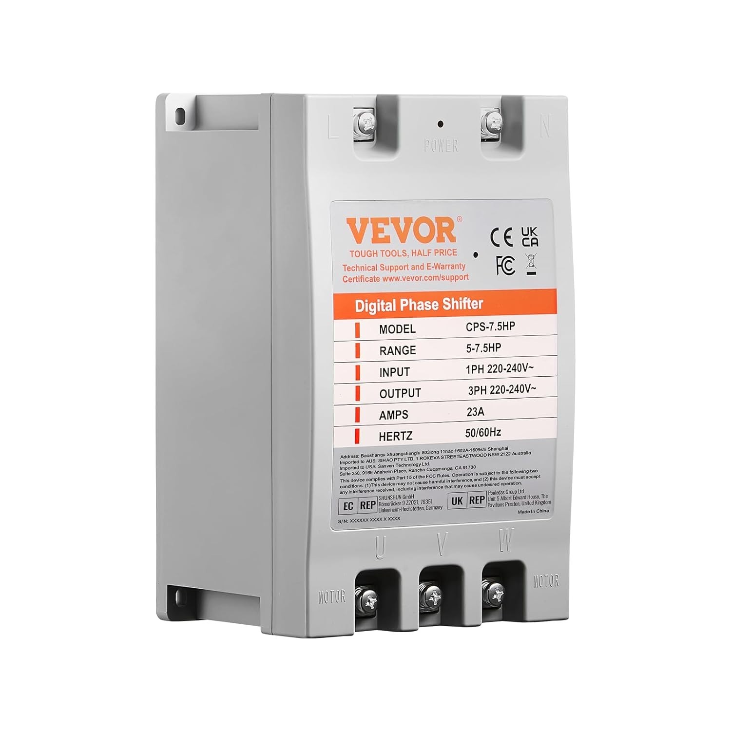 VEVOR 3 Phase Converter – 7.5HP 23A 220V Single Phase to 3 Phase Converter, 220V