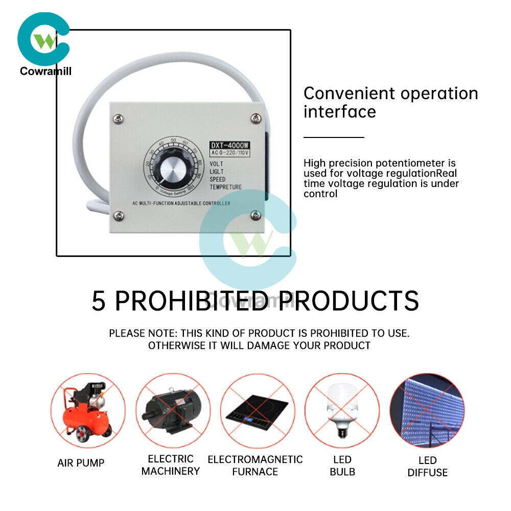 220V 4000W Adjustable Voltage Regulator Dimming SCR Temperature Speed Controller