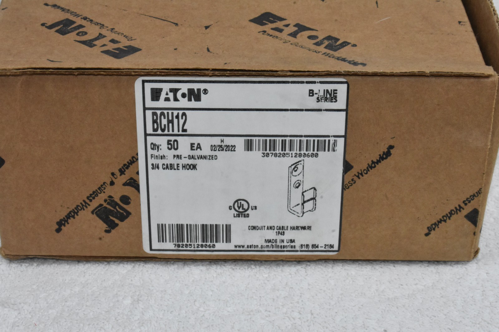 New In Box 50 Eaton B-Line BCH12 3/4” J Hook Pre-Galvanized Steel Cable Hook