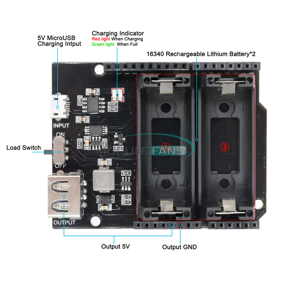 16340 Battery Shield ESP8266 ESP32 Power Bank Supply Module for Arduino UNO R3