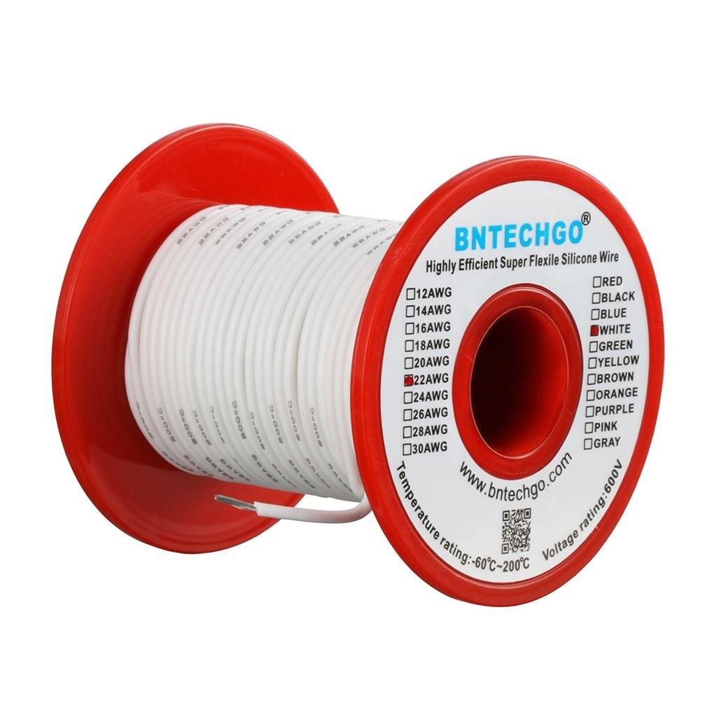 22 Gauge Silicone Wire Spool White 100 feet Ultra Flexible High Temp 200 deg…